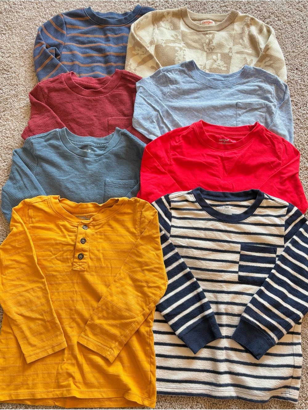 Cat & Jack Kids Long-Sleeve Tees in Mustard, Red, Light Blue, Navy Stripe
